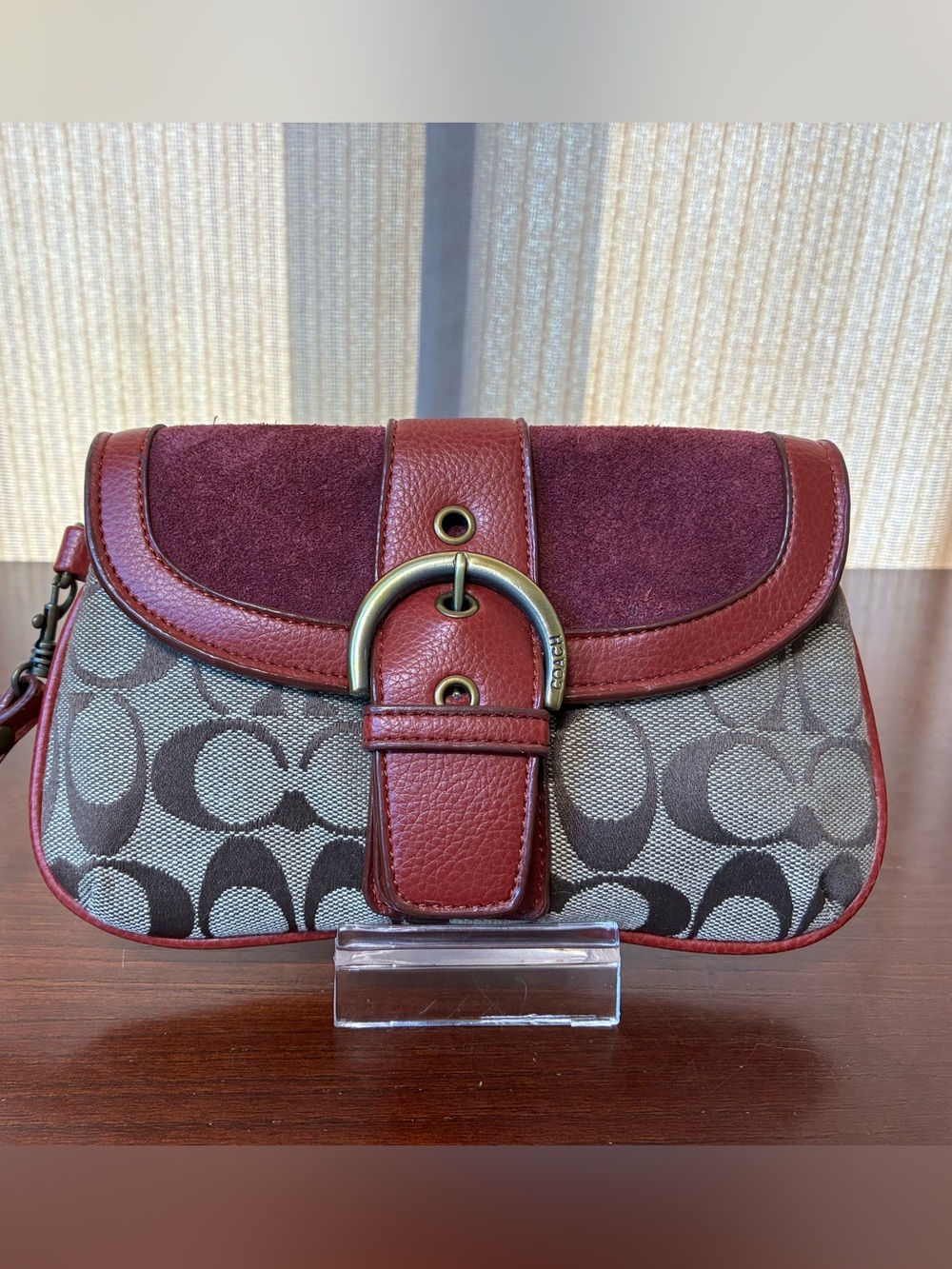 Coach SoHo Suede Signature Canvas Wristlet
